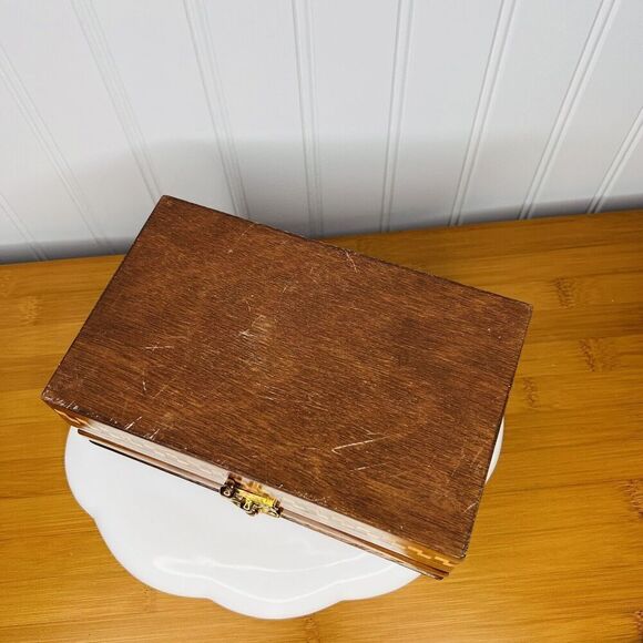 Vintage Rhinoceros Wood Bone? Inlay Jewelry Box Handcrafted Lined Red Velvet - Picture 11 of 14